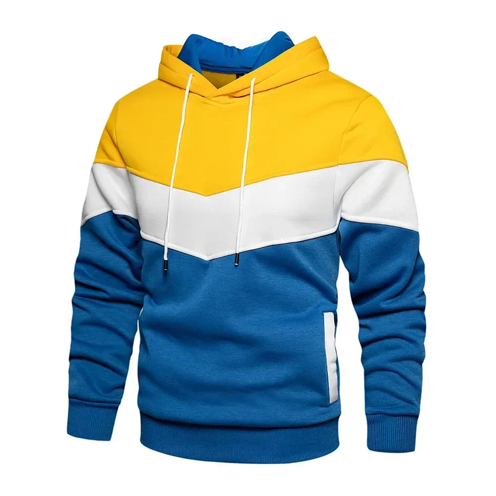 Men’s Patchwork Fleece Hoodie – Warm Casual Streetwear Pullover - OJABay