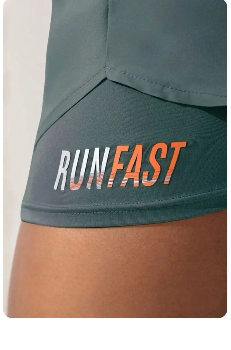 High-Waist Women’s Yoga Running Shorts – Fake Two-Piece, Breathable & Stretchy - OJABay