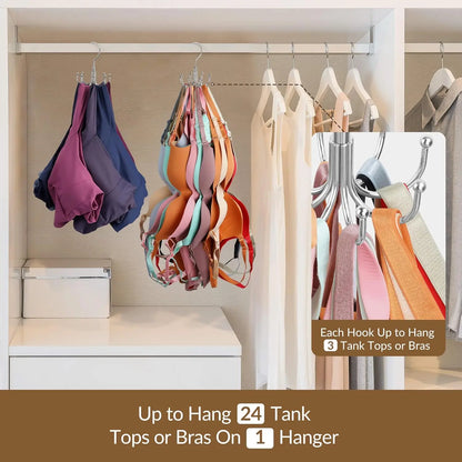 24-Slot Rotating Bra & Tank Top Organizer – Space-Saving Metal Hanger - OJABay