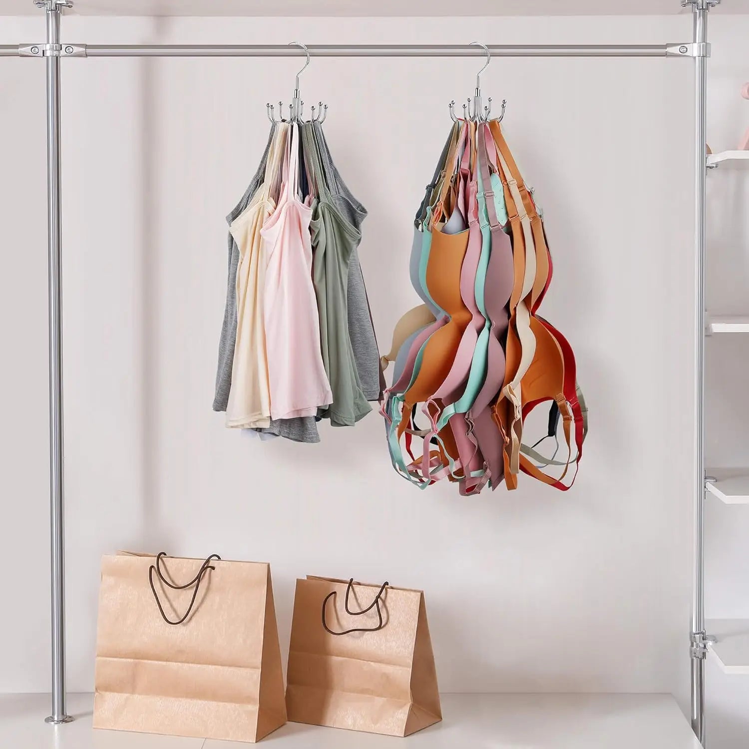 24-Slot Rotating Bra & Tank Top Organizer – Space-Saving Metal Hanger - OJABay