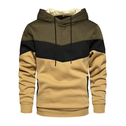 Men’s Patchwork Fleece Hoodie – Warm Casual Streetwear Pullover - OJABay