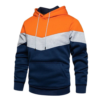 Men’s Patchwork Fleece Hoodie – Warm Casual Streetwear Pullover - OJABay
