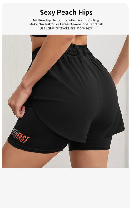 High-Waist Women’s Yoga Running Shorts – Fake Two-Piece, Breathable & Stretchy - OJABay