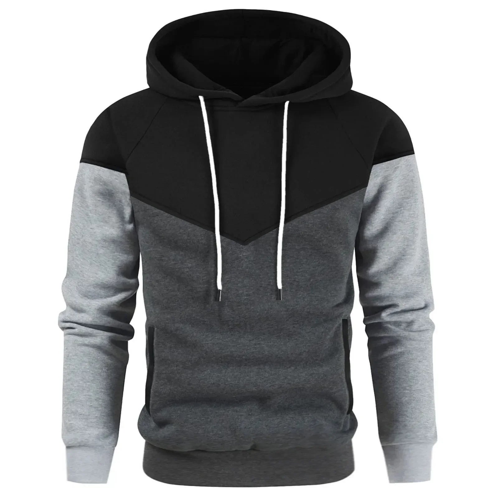 Men’s Patchwork Fleece Hoodie – Warm Casual Streetwear Pullover - OJABay