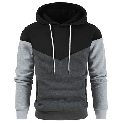 Men’s Patchwork Fleece Hoodie – Warm Casual Streetwear Pullover - OJABay