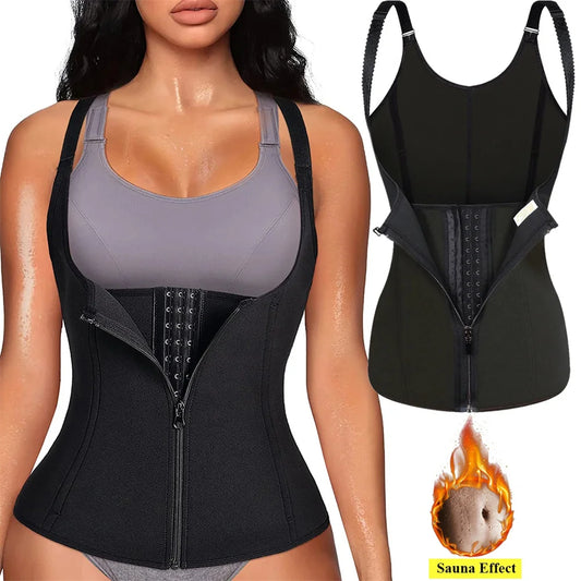 Women's Waist Trainer Tank Top – Zipper Body Shaper with Tummy Control | Sleeveless Activewear Shapewear - OJABay