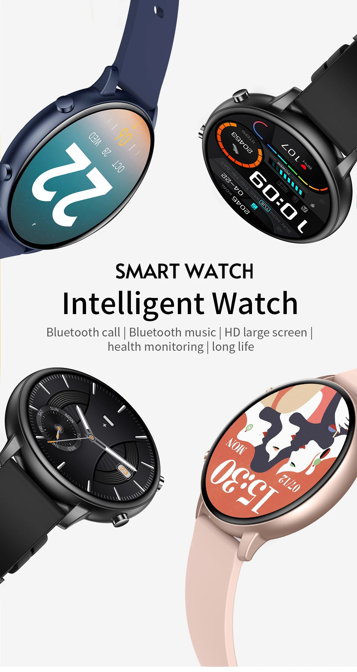 Fitness Smartwatch with Heart Rate & BP Monitor – Make Calls, Multi-Sport Modes - OJABay