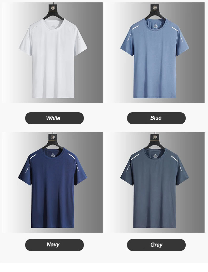 Running T-shirt Reflective Short Sleeve Ice Silk Quick Drying Summer Thin Breathable Fitness Tees Shirt Sportswear Sportsshirt - OJABay