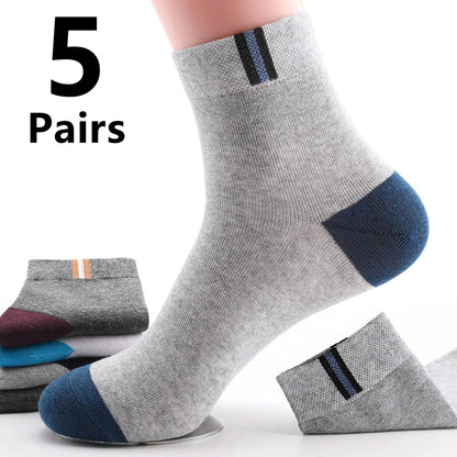 3/5/10 Pairs Men’s Breathable Bamboo Fiber Socks – Sweat-Absorbing, Deodorant Business & Sports Crew Stockings - OJABay