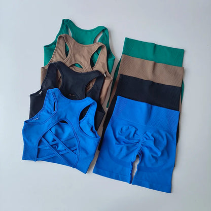2-Piece Seamless Yoga Set for Women – High Waist Shorts & Sports Bra | Breathable, Quick-Dry Gym Workout Outfit - OJABay