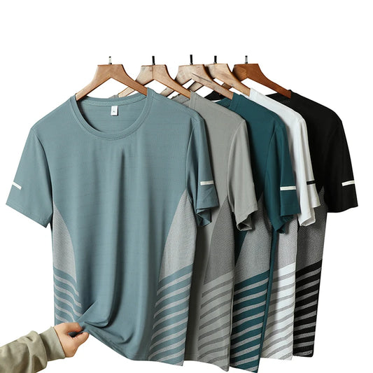 Men's Ice Silk Running T-Shirt – Quick-Dry, Breathable, Reflective Sports Tee - OJABay