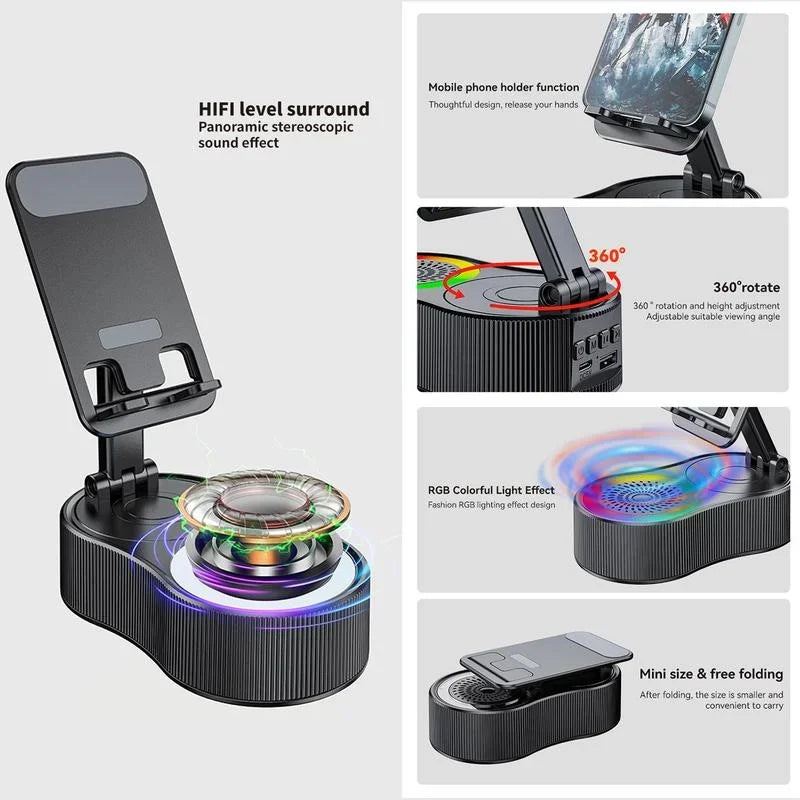 LED Phone Stand with Bluetooth Speaker – Adjustable Wireless Holder for Phones & Tablets - OJABay