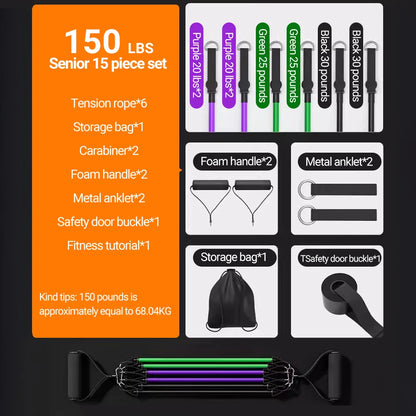 Resistance Bands Set 10–14PCS with Handles, Door Anchor & Ankle Straps