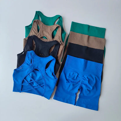 2-Piece Seamless Yoga Set for Women – High Waist Shorts & Sports Bra | Breathable, Quick-Dry Gym Workout Outfit - OJABay
