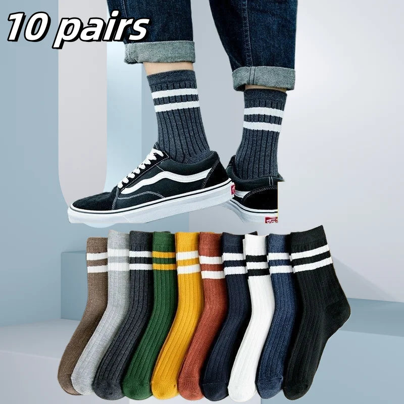 3/5/10 Pairs Men’s Breathable Bamboo Fiber Socks – Sweat-Absorbing, Deodorant Business & Sports Crew Stockings - OJABay