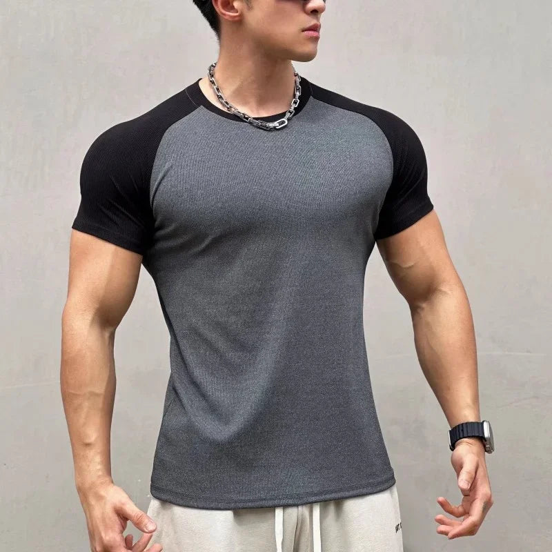 Men's Summer Compression Sports T-Shirt – Quick-Dry, Elastic, Striped Gym Tee - OJABay