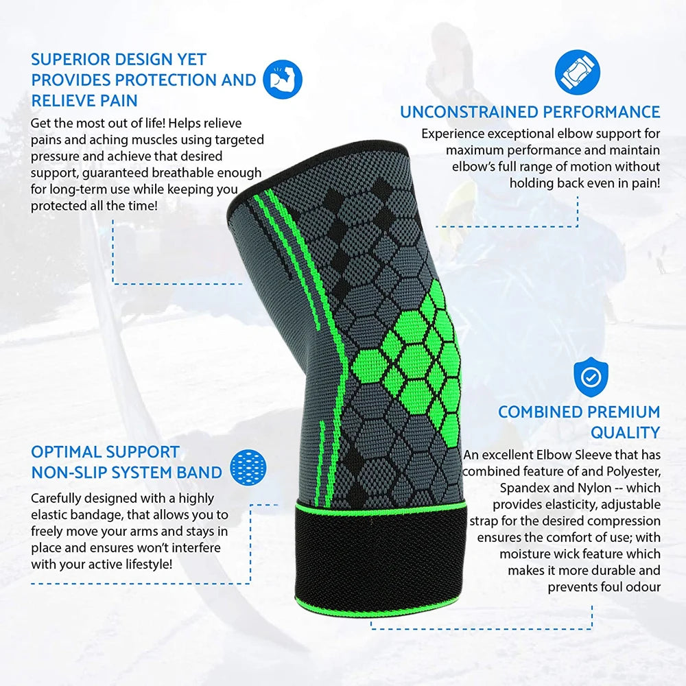 Elbow Brace Compression Sleeve with Adjustable Strap – Tennis Elbow, Golf & Weightlifting (1PC) - OJABay