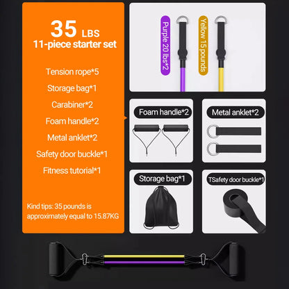 Resistance Bands Set 10–14PCS with Handles, Door Anchor & Ankle Straps