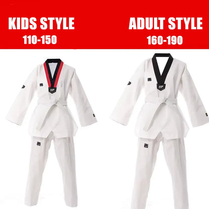 Taekwondo Dobok Karate Uniform with Belt – Kids & Adults (XXXS–XXXL)