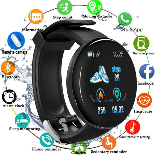 D18 Smart Watch – Fitness Tracker with Heart Rate & Blood Pressure Monitor - OJABay