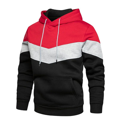 Men’s Patchwork Fleece Hoodie – Warm Casual Streetwear Pullover - OJABay