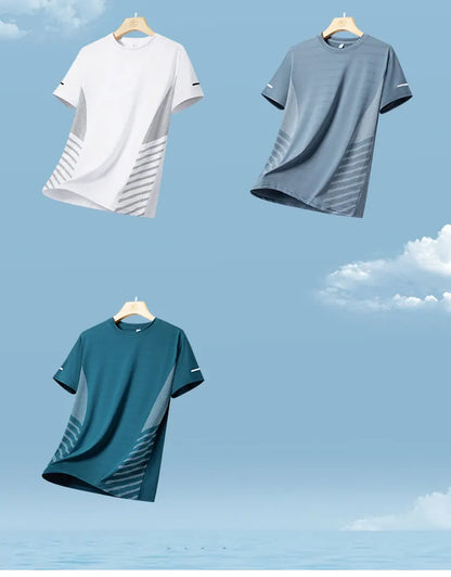 Men's Ice Silk Running T-Shirt – Quick-Dry, Breathable, Reflective Sports Tee - OJABay