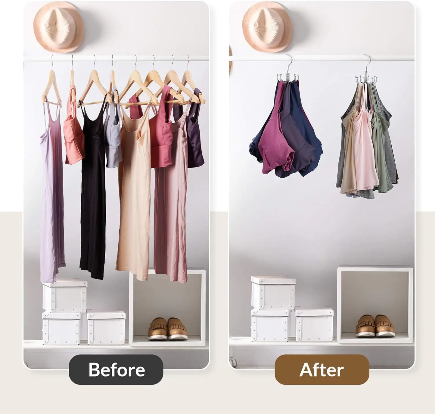 24-Slot Rotating Bra & Tank Top Organizer – Space-Saving Metal Hanger - OJABay