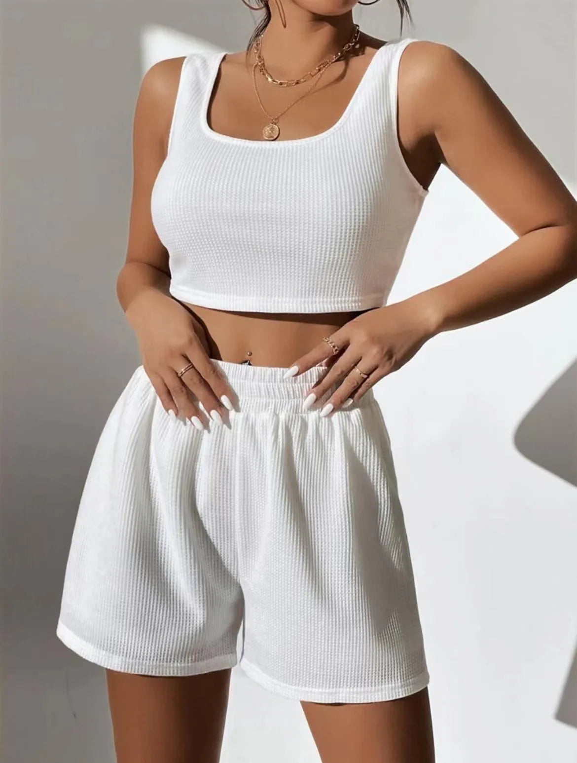 Women's Ribbed Knit 2-Piece Lounge Set – Sleeveless Tank & High-Waist Leggings - OJABay
