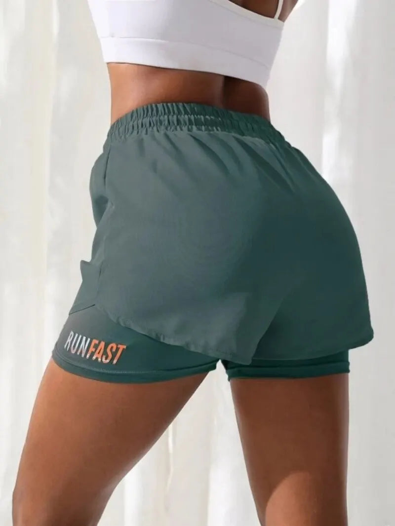 High-Waist Women’s Yoga Running Shorts – Fake Two-Piece, Breathable & Stretchy - OJABay