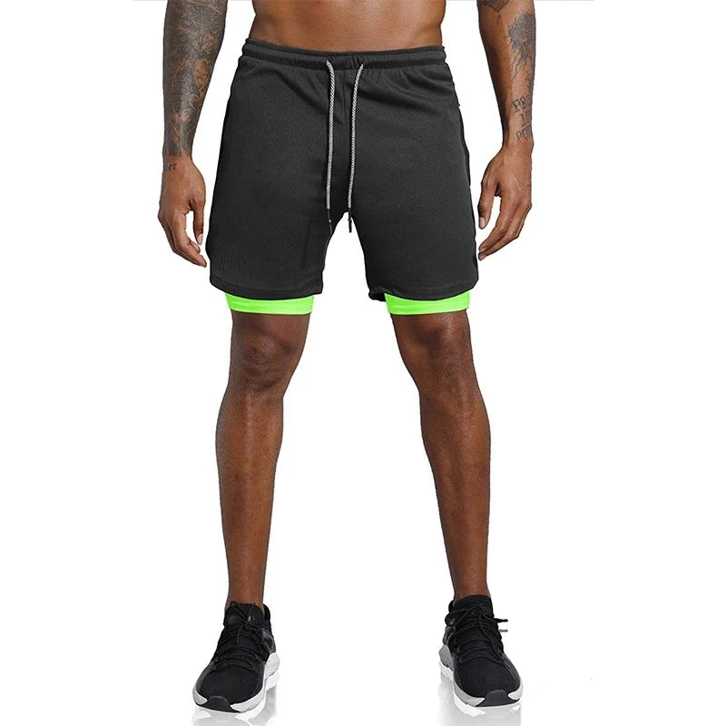 Men’s 2-in-1 Running & Gym Shorts – Double-Layer Sportswear for Fitness & Beach - OJABay