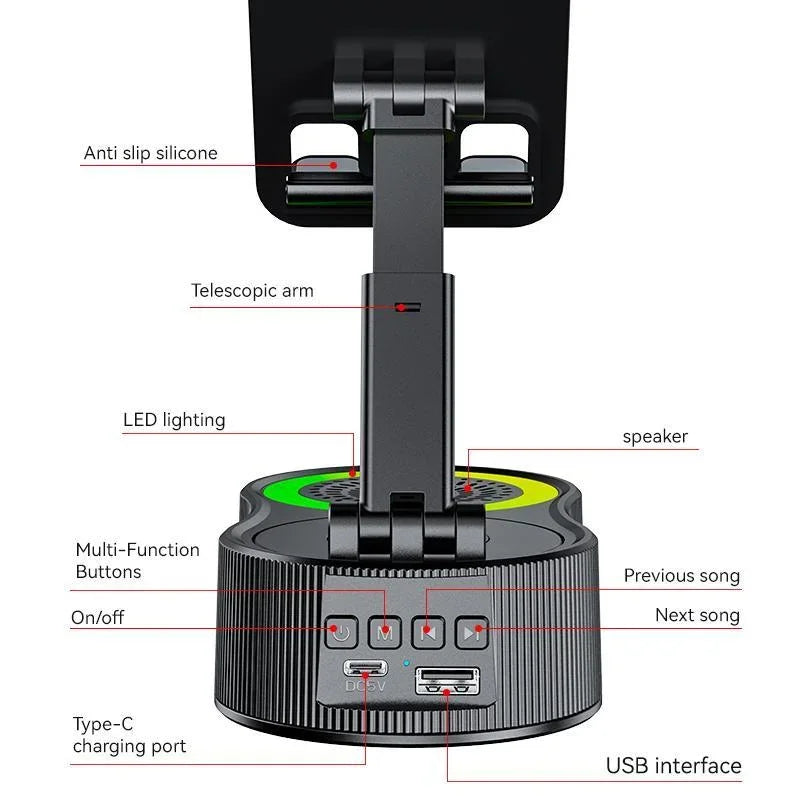 LED Phone Stand with Bluetooth Speaker – Adjustable Wireless Holder for Phones & Tablets - OJABay