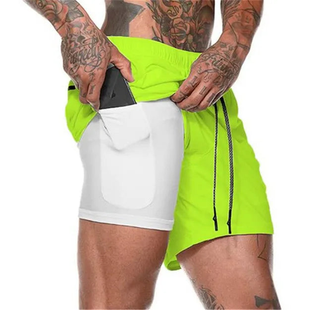 Men’s 2-in-1 Running & Gym Shorts – Double-Layer Sportswear for Fitness & Beach - OJABay