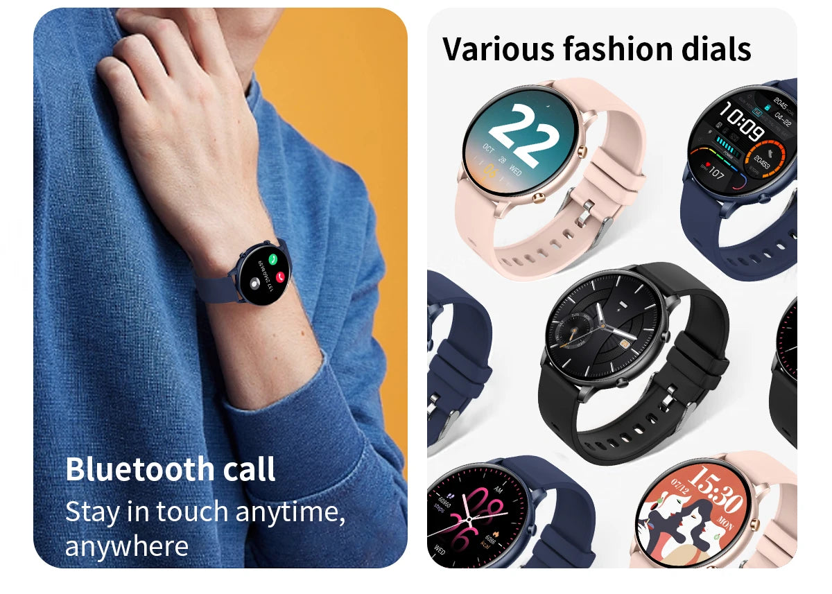 Fitness Smartwatch with Heart Rate & BP Monitor – Make Calls, Multi-Sport Modes - OJABay
