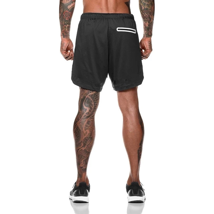 Men’s 2-in-1 Running & Gym Shorts – Double-Layer Sportswear for Fitness & Beach - OJABay