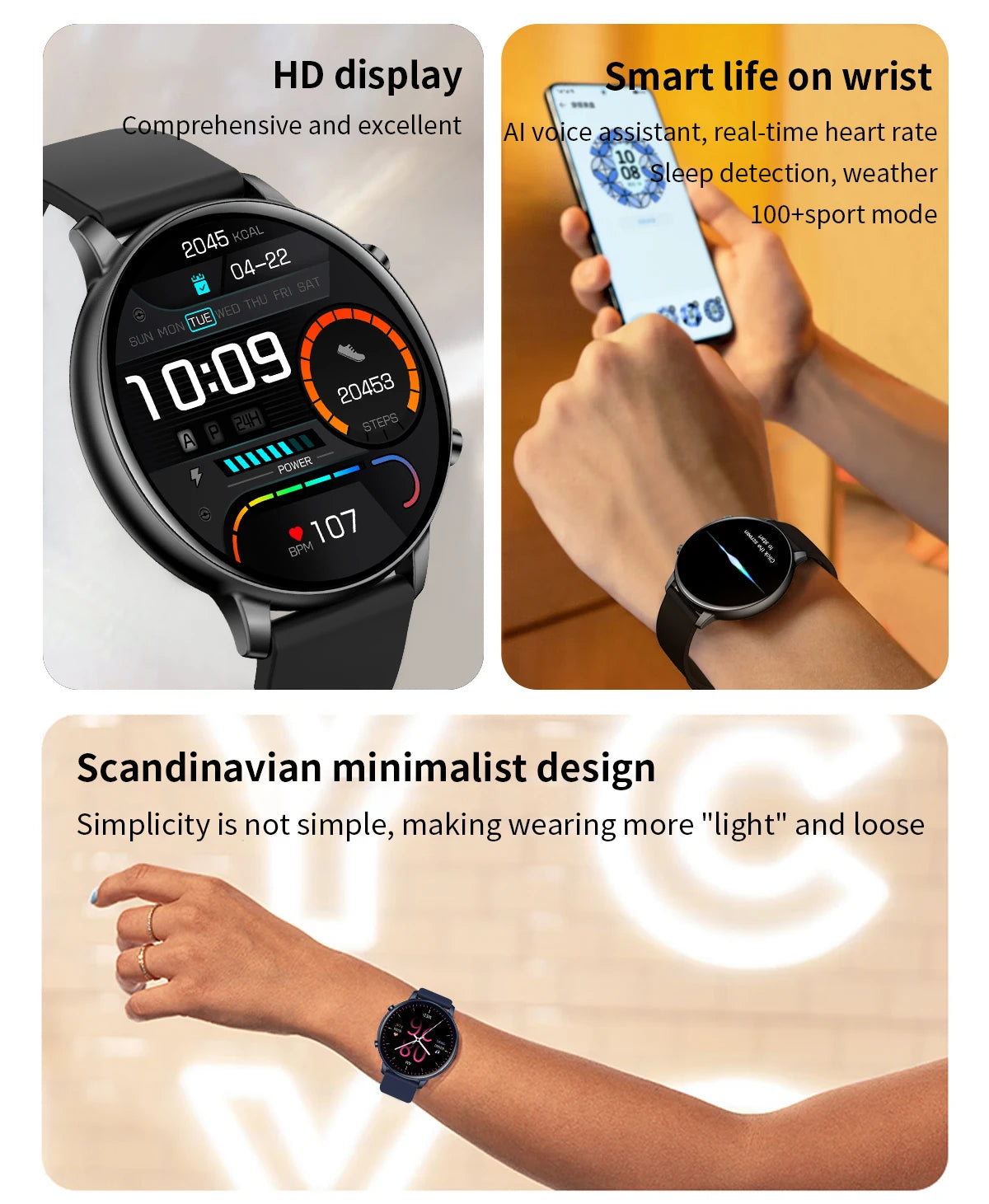 Fitness Smartwatch with Heart Rate & BP Monitor – Make Calls, Multi-Sport Modes - OJABay