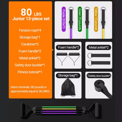 Resistance Bands Set 10–14PCS with Handles, Door Anchor & Ankle Straps