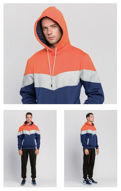 Men’s Patchwork Fleece Hoodie – Warm Casual Streetwear Pullover - OJABay