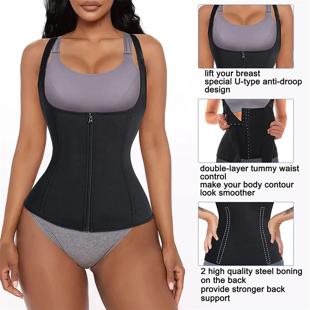 Women's Waist Trainer Tank Top – Zipper Body Shaper with Tummy Control | Sleeveless Activewear Shapewear - OJABay