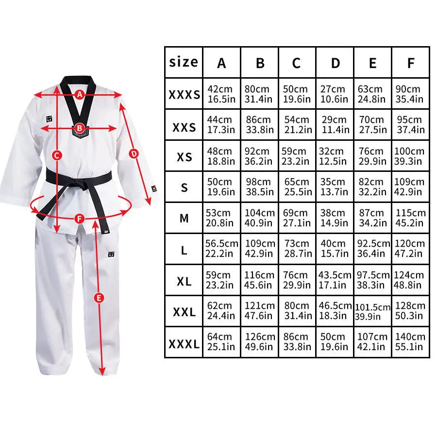 Taekwondo Dobok Karate Uniform with Belt – Kids & Adults (XXXS–XXXL)