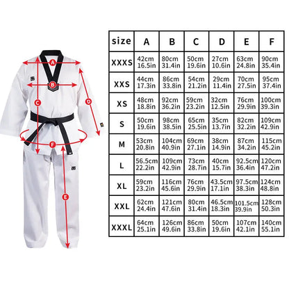 Taekwondo Dobok Karate Uniform with Belt – Kids & Adults (XXXS–XXXL)