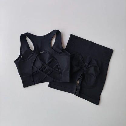 2-Piece Seamless Yoga Set for Women – High Waist Shorts & Sports Bra | Breathable, Quick-Dry Gym Workout Outfit - OJABay