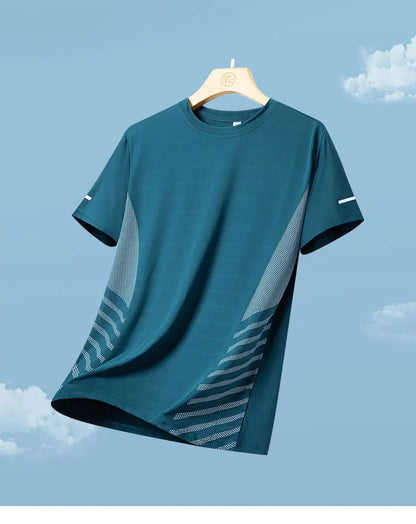 Men's Ice Silk Running T-Shirt – Quick-Dry, Breathable, Reflective Sports Tee - OJABay