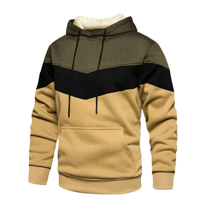 Men’s Patchwork Fleece Hoodie – Warm Casual Streetwear Pullover - OJABay