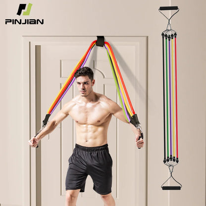 Resistance Bands Set 10–14PCS with Handles, Door Anchor & Ankle Straps