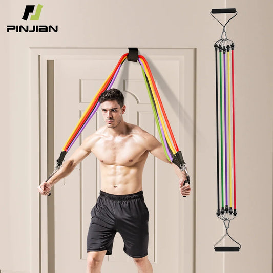 Resistance Bands Set 10–14PCS with Handles, Door Anchor & Ankle Straps