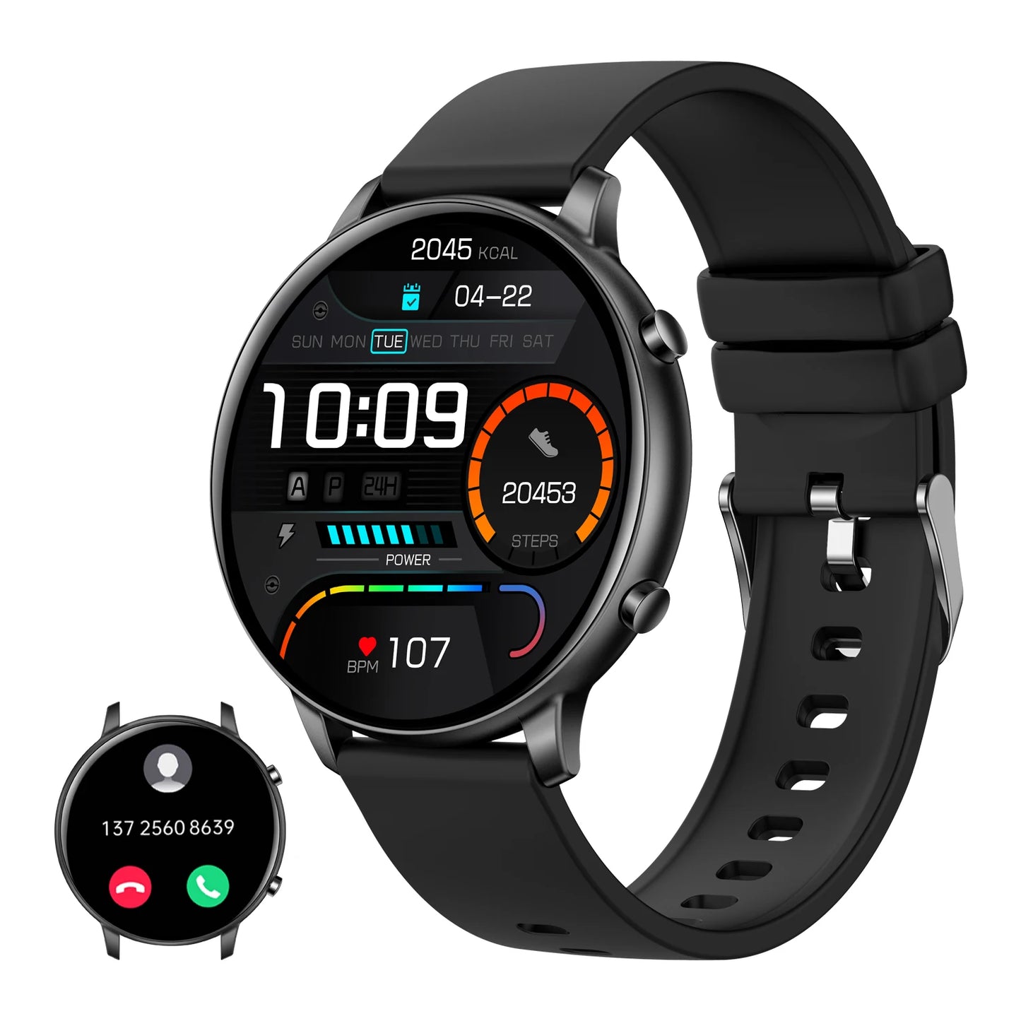 Fitness Smartwatch with Heart Rate & BP Monitor – Make Calls, Multi-Sport Modes - OJABay