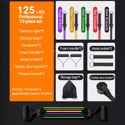 Resistance Bands Set 10–14PCS with Handles, Door Anchor & Ankle Straps