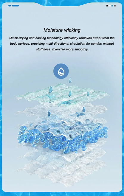 Illustration of moisture wicking technology with text on a blue background