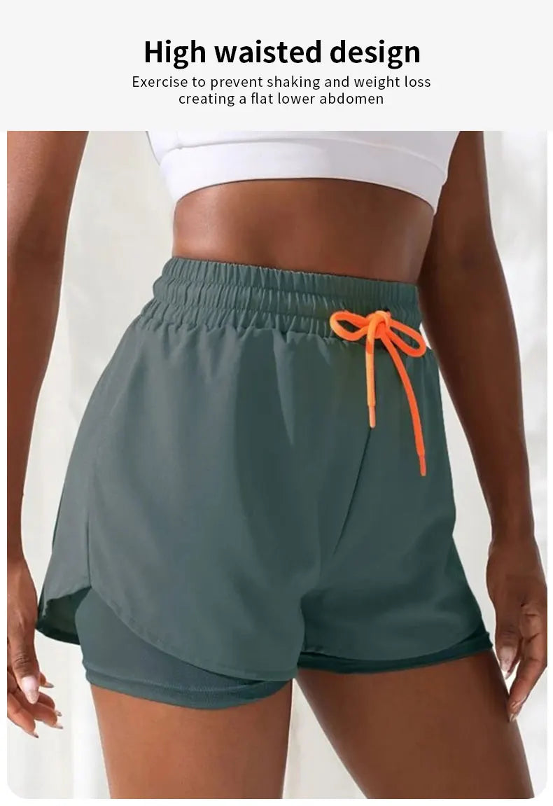 High-Waist Women’s Yoga Running Shorts – Fake Two-Piece, Breathable & Stretchy - OJABay