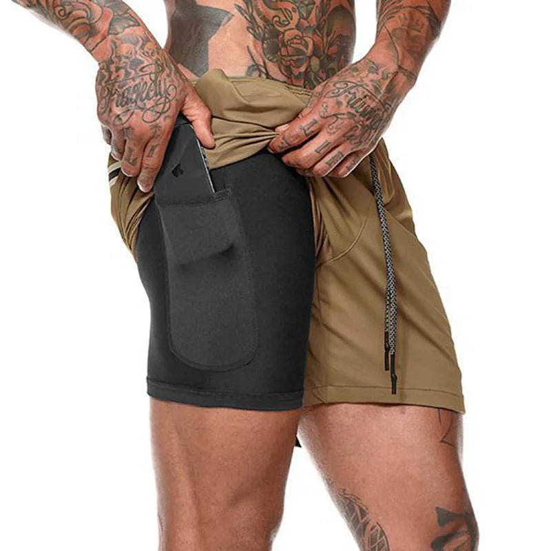 Men’s 2-in-1 Running & Gym Shorts – Double-Layer Sportswear for Fitness & Beach - OJABay